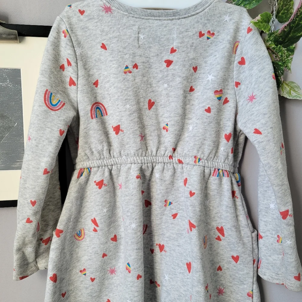 Old Navy Girl's Rainbow Heart Elastic Waist Fleece Lined‎ Dress 4T
